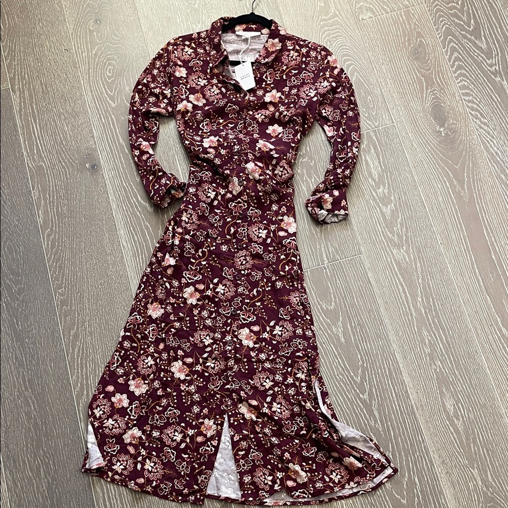 NWT floral long sleeve wine maxi dress